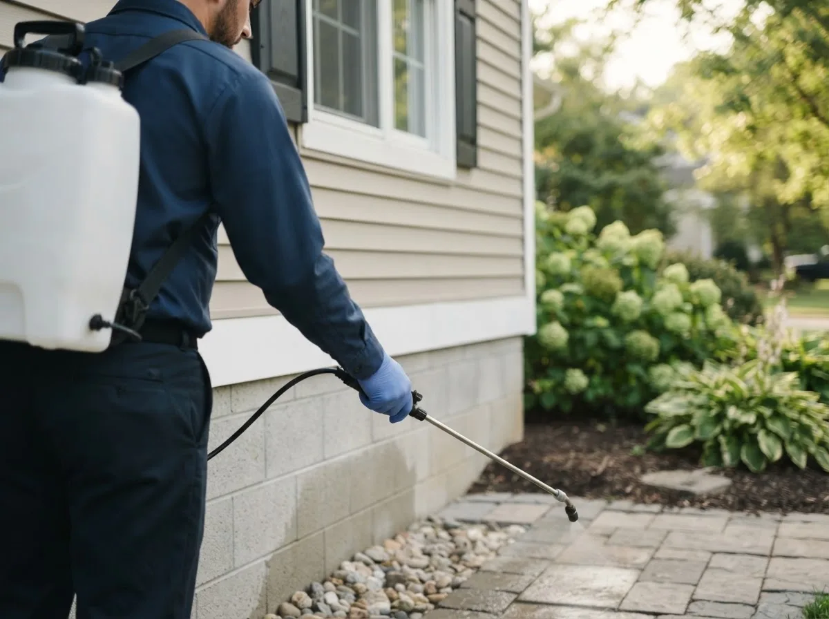 Pest control technician inspecting a home in Avalon, WI